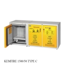 Тумба под вытяжной шкаф KEMFIRE 1500/50 type D: габариты 1495 х 500 х 670 мм, с отсеками для ЛВЖ и кислот, угольным фильтром