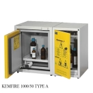 Тумба под вытяжной шкаф KEMFIRE 1000/50 type A: размер 995 х 500 х 670 мм, отсеки для ЛВЖ и кислот с вентиляцией и угольным фильтром
